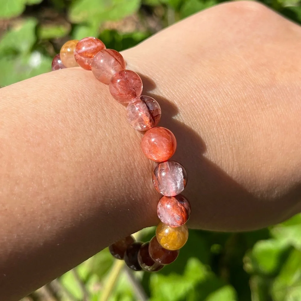 9mm stretchable fire Quartz golden healer bracelet‎